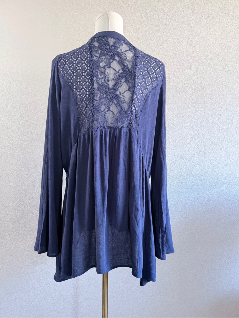 Knox Rose Womens M Open Front Lightweight Bell Sleeve Cardigan Blue Boho Lace - Picture 4 of 6